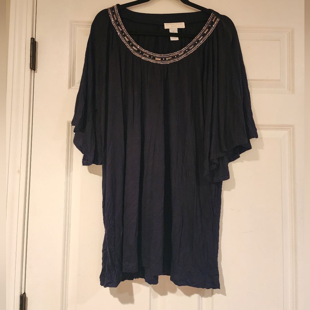 Design History black bead detail Short Sleeve blouse 2X